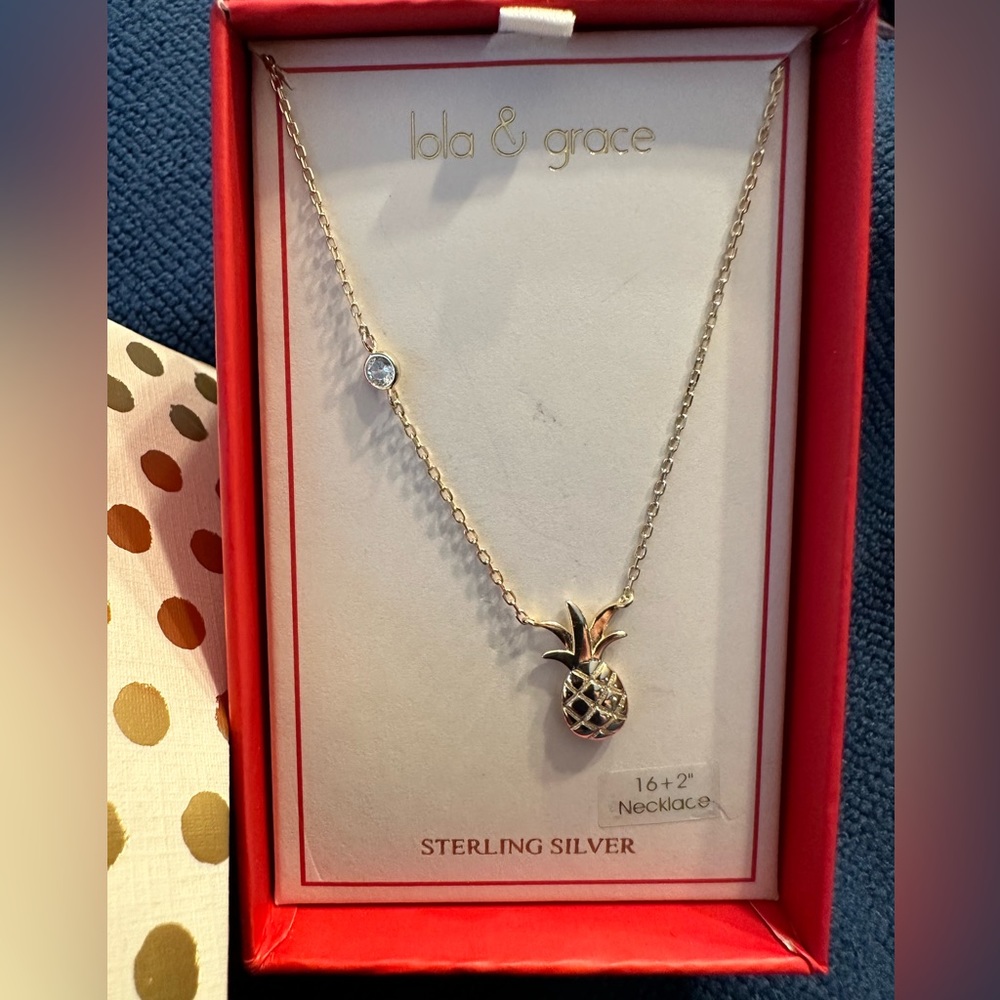Lola & Grace 16” + 2” Pineapple necklace. Sterling silver with goldtone. New.